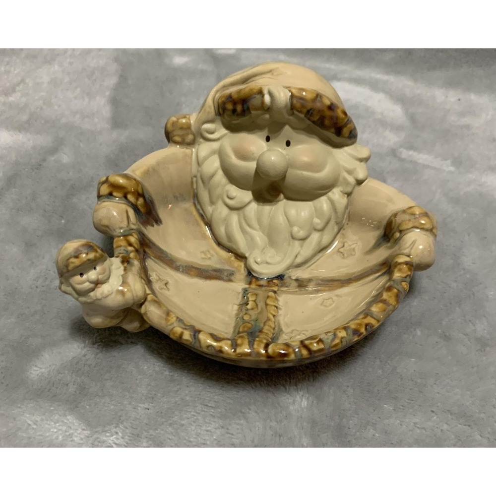 Vintage Ceramic Santa Claus Candy Dish Bowl Holiday Decor Hand Painted 5" Wide